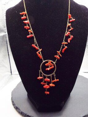 COOKIE LEE NATURAL RED CORAL DANGLING HOOP NECKLACE 1